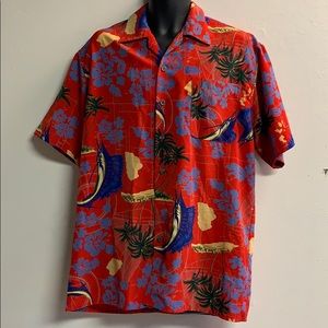 MILLION GUY Hawaiian marlin palm tree shirt red M